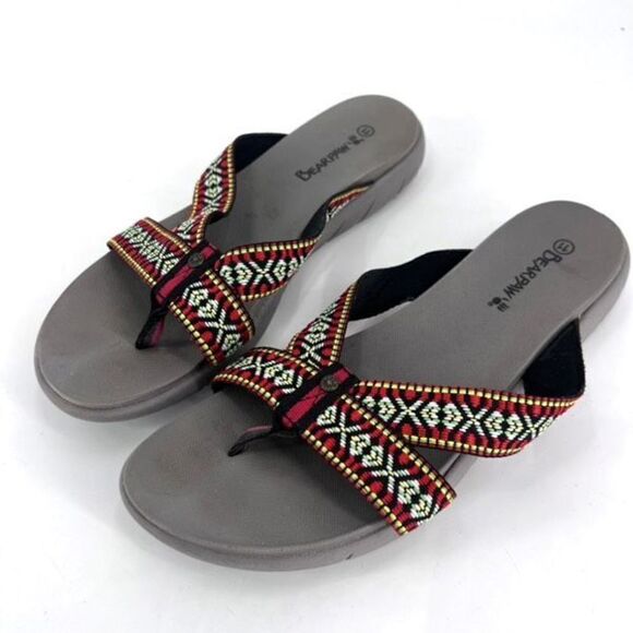 Bearpaw Women's Patterned Straps Open Toe Juniper Flip Flop Sandals Gray Size 11 - Picture 3 of 9